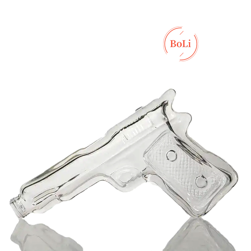 Wholesale Clear Wine Bottle 150ml Pistol Gun Shape Wine Liquor Glass bottle With Screw Metal Cap