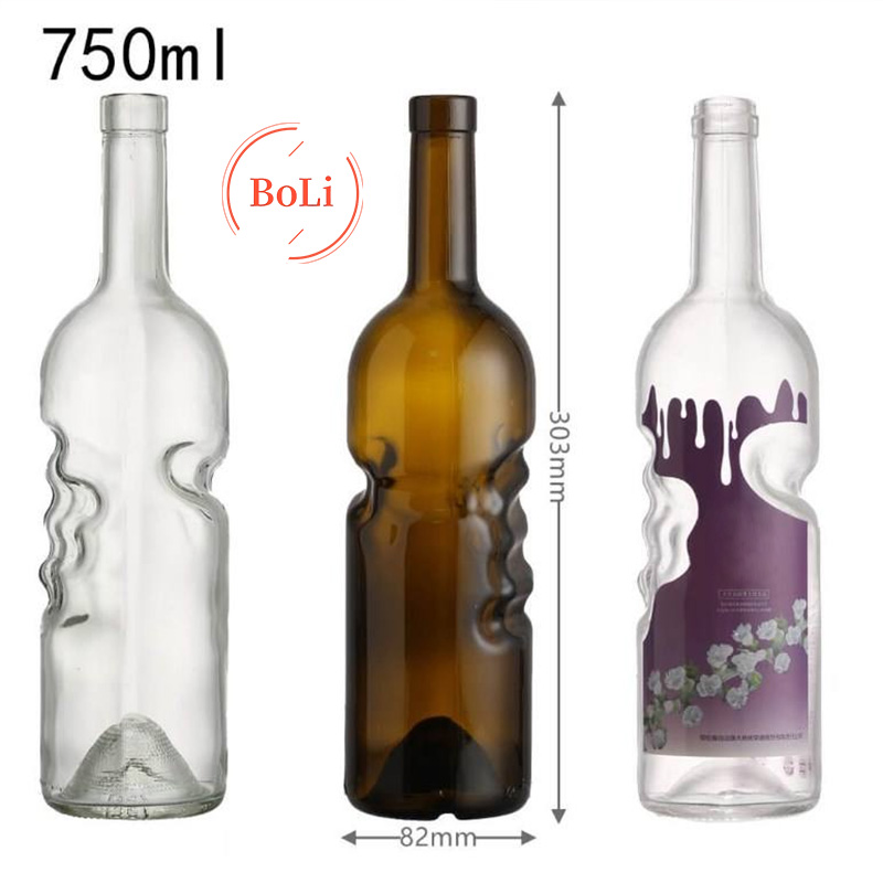 Customized special design five finger shaped flint glass wine bottle 750ml whiskey rum gin bottle